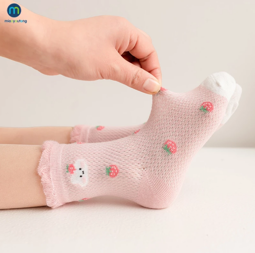 5 Pairs Premium Cute Netted Cotton Socks for Womens